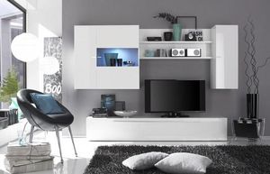 WHITE LABEL - composition murale tv design primera blanc brillan - Meuble Tv Hi Fi