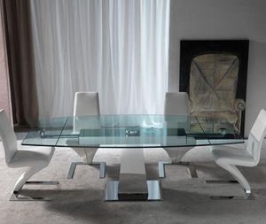 WHITE LABEL - table repas extensible tavolo enterprise en verre  - Table De Repas Rectangulaire