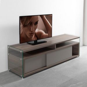 WHITE LABEL - meuble tv talac design noyer avec 2 portes couliss - Meuble Tv Hi Fi