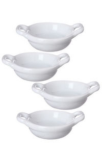 WHITE LABEL - ensemble de 4 minis plats en porcelaine avec anses - Poêlon