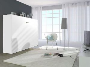 WHITE LABEL - armoire lit linea transversale façade blanc mat, c - Lit Escamotable