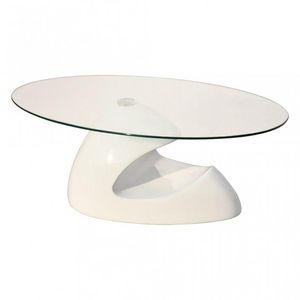 WHITE LABEL - table basse design blanche verre - Table Basse Ovale