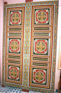 Artiwood Maroc - porte d'entrée en cèdre peinte a main - Porte D'entrée Pleine