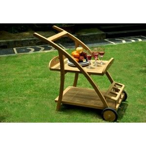 wood-en-stock - Table roulante de jardin-wood-en-stock-desserte en teck brut - plateau amovible