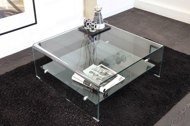 WHITE LABEL - Table basse carrée-WHITE LABEL-WAVE Table basse carrée en verre double plateau 80
