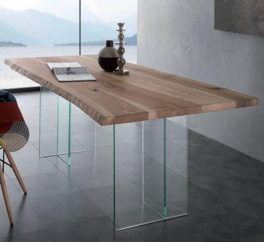 WHITE LABEL - Table de repas rectangulaire-WHITE LABEL-Table repas BIO GLASS en bois massif, piétement en