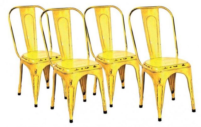 WHITE LABEL - Chaise-WHITE LABEL-Lot de 4 chaises design AIX GELB en acier jaune
