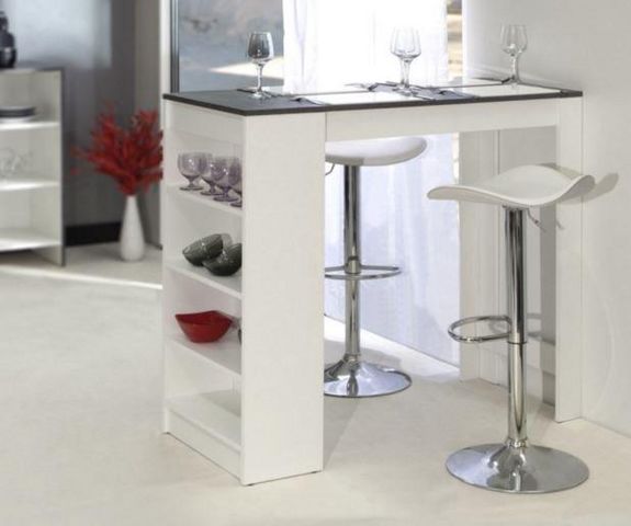 WHITE LABEL - Mange debout-WHITE LABEL-Table de bar DOLAR blanche avec plateau aspect bét