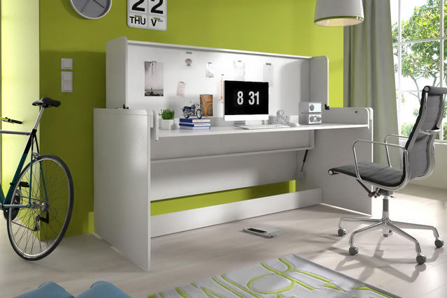 WHITE LABEL - Bureau enfant-WHITE LABEL-Bureau amovible avec lit escamotable combiné 90x20