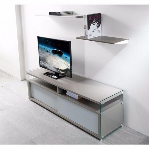 WHITE LABEL - Meuble tv hi fi-WHITE LABEL-Meuble TV TALAC gris mat 2 portes coulissantes bla
