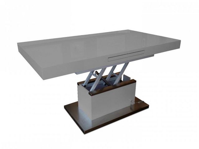 WHITE LABEL - Table basse relevable-WHITE LABEL-Table basse relevable extensible SETUP gris brilla