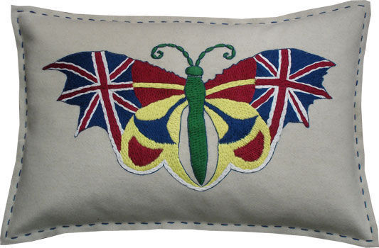 Barbara Coupe - Coussin rectangulaire-Barbara Coupe-Union Jack Butterfly