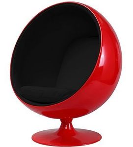 STUDIO EERO AARNIO - fauteuil ballon aarnio coque rouge interieur noir  - Armchair And Floor Cushion