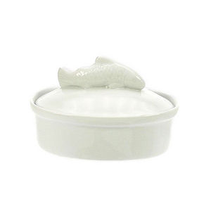 WHITE LABEL - terrine en porcelaine couvercle poisson - Terrine Dish