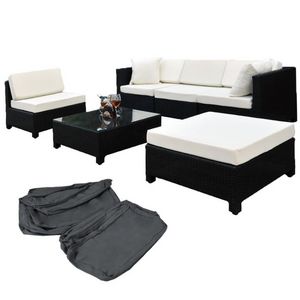 WHITE LABEL - salon de jardin rotin synthétique noir - Garden Furniture Set