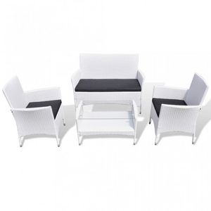 WHITE LABEL - salon complet de jardin rotin pe blanc - Garden Furniture Set