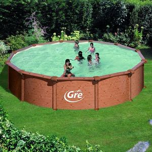 GRE - piscine ronde aspect bois mauritius 550 x 132 cm - Frame Swimming Pool