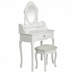 WHITE LABEL - coiffeuse avec tabouret et miroir - Dressing Table
