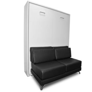 WHITE LABEL - armoire lit escamotable town canapé noir intégré c - Fold Away Bed