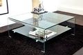 Square coffee table-WHITE LABEL-WAVE Table basse carrée en verre double plateau 80