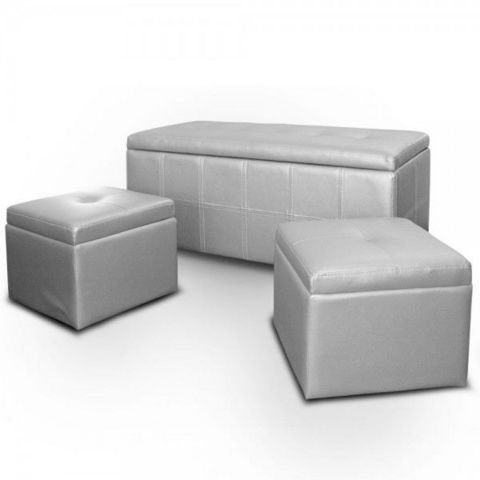 WHITE LABEL - Floor cushion-WHITE LABEL-Banquette-coffre + 2 poufs cuir Dougy