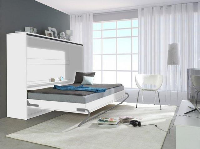 WHITE LABEL - Fold Away bed-WHITE LABEL-Armoire lit LINEA transversale façade BLANC MAT, c