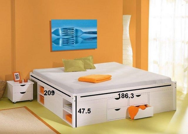 WHITE LABEL - Double bed with drawers-WHITE LABEL-Lit multi rangement TILL en pin massif blanc couch
