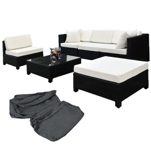 WHITE LABEL - Garden furniture set-WHITE LABEL-Salon de jardin rotin synthétique noir