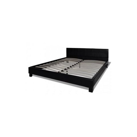 WHITE LABEL - Double bed-WHITE LABEL-Lit cuir 180 x 200 cm noir