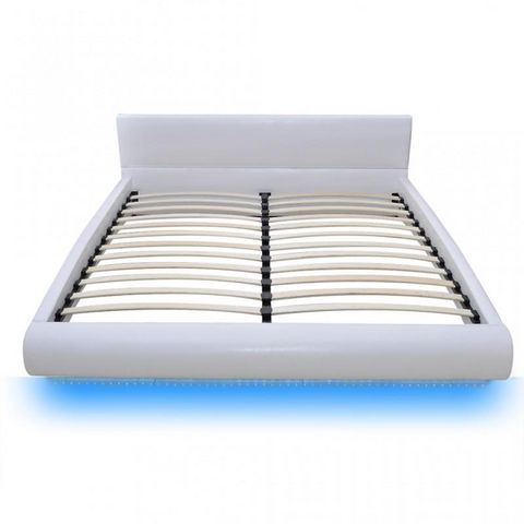 WHITE LABEL - Double bed-WHITE LABEL-Lit cuir led 140 x 200 cm blanc