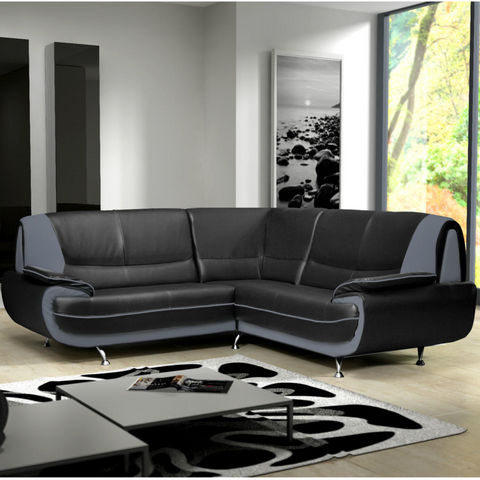 WHITE LABEL - Adjustable sofa-WHITE LABEL-Canapé d?angle design en simili cuir noir et gris