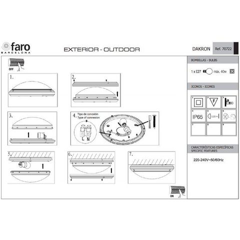 FARO - Outdoor ceiling lamp-FARO-Plafonnier rond extérieur Dakron D27 cm IP65