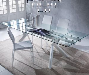 WHITE LABEL - table repas extensible en verre tokyo, piétement e - Rechteckiger Esstisch