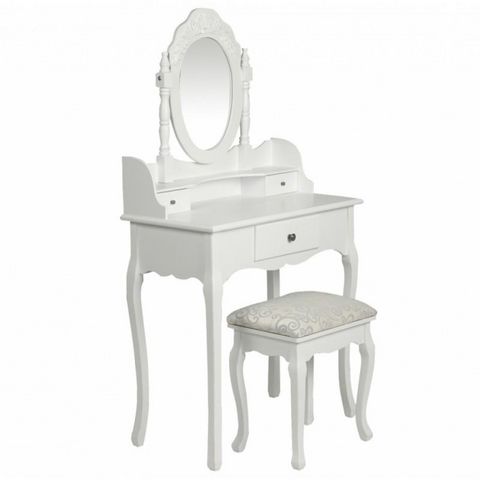 WHITE LABEL - Frisierkommode-WHITE LABEL-Coiffeuse avec tabouret et miroir