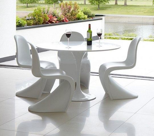 WHITE LABEL - Runder Esstisch-WHITE LABEL-Table ronde de repas design TULIPE laquée blanc 12