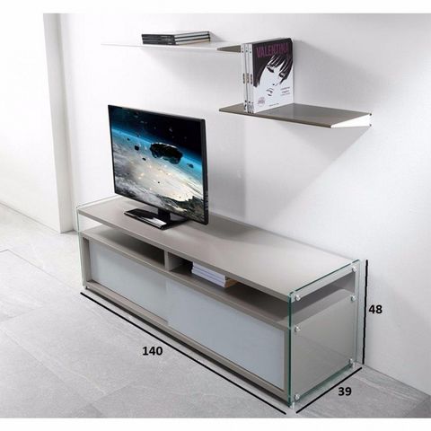 WHITE LABEL - Hifi-Möbel-WHITE LABEL-Meuble TV TALAC gris mat 2 portes coulissantes bla