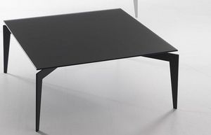 WHITE LABEL - table basse tobias design en verre trempé noir - Mesa De Centro Cuadrada