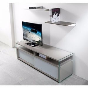 WHITE LABEL - meuble tv talac gris mat 2 portes coulissantes bla - Mueble Tv Hi Fi