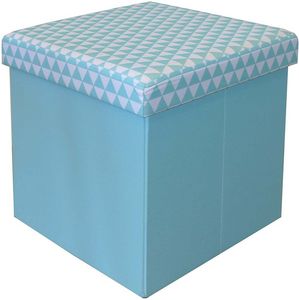 WHITE LABEL - pouf coffre carré pliable bleu scandinave - Puf