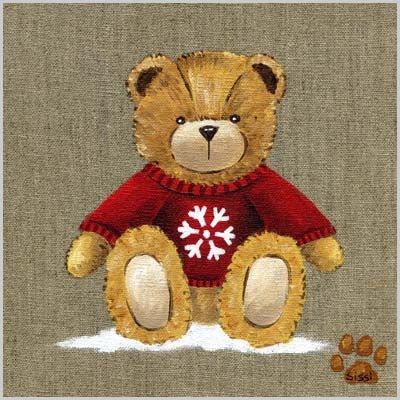 LILI POUCE - Cuadro decorativo para niño-LILI POUCE-Tableau ours garçon au pull rouge tableau personna