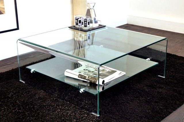 WHITE LABEL - Mesa de centro cuadrada-WHITE LABEL-WAVE Table basse carrée en verre double plateau 80