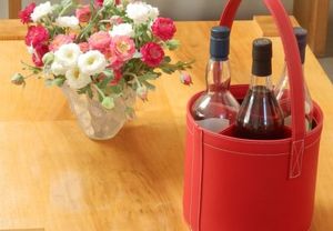 MIDIPY - porte bouteilles en cuir rouge - Minibar