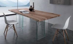 WHITE LABEL - table repas bio glass en bois massif, piétement en - Tavolo Da Pranzo Rettangolare