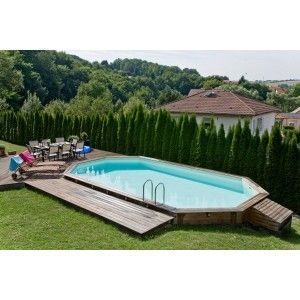 Aqualux - piscine allonge en bois lola - 505 x 305 x 128 cm - Piscina Sopraelevata In Legno