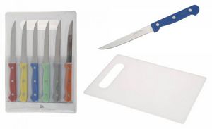 WHITE LABEL - ensemble de 6 couteaux avec planche à découper - Tagliere