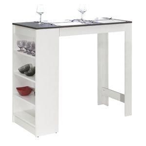 WHITE LABEL - Tavolino alto-WHITE LABEL-Table de bar DOLAR blanche avec plateau aspect bét